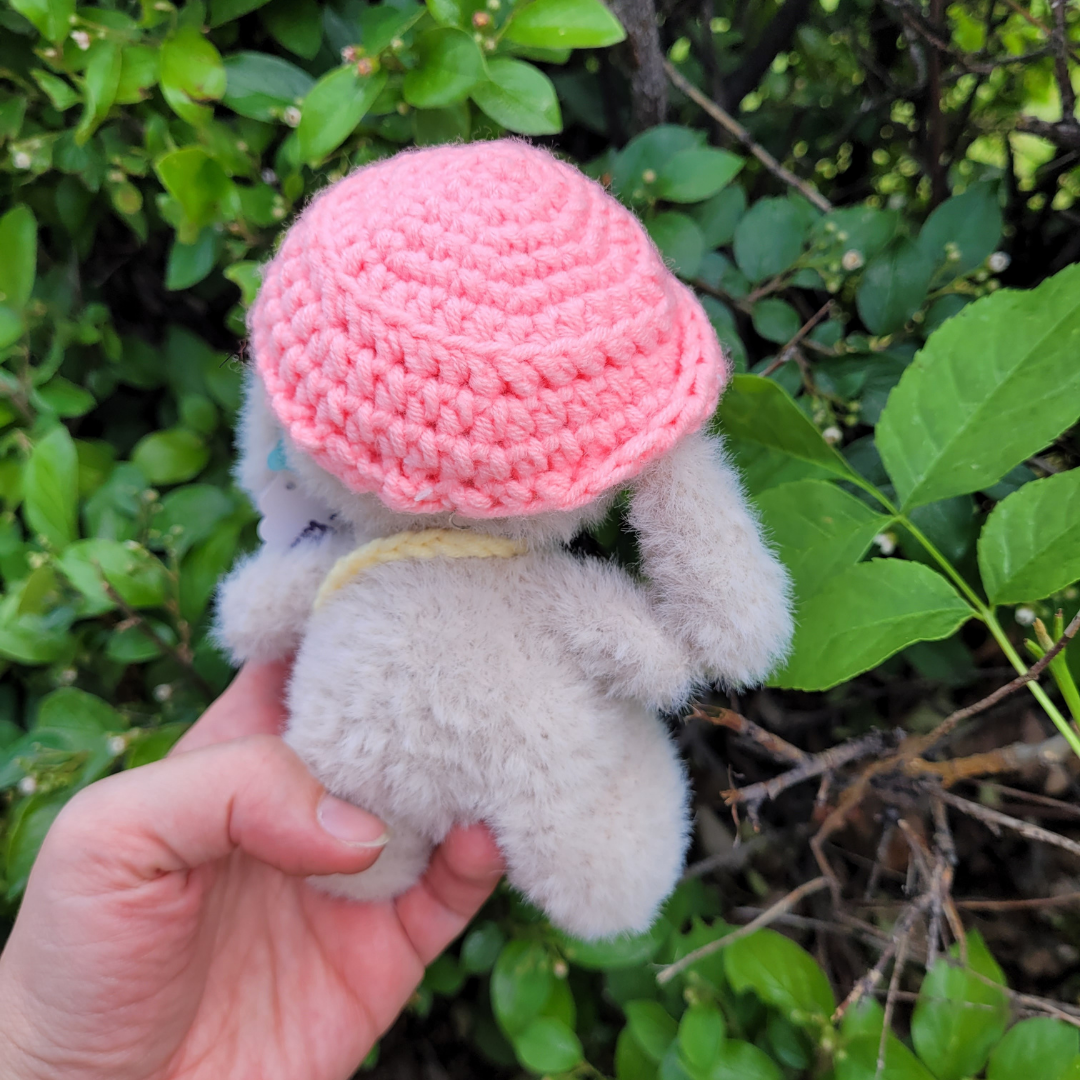Fuzzy Amigurumi Bunny with Hat and Bag - Handmade Crochet Plush Toy