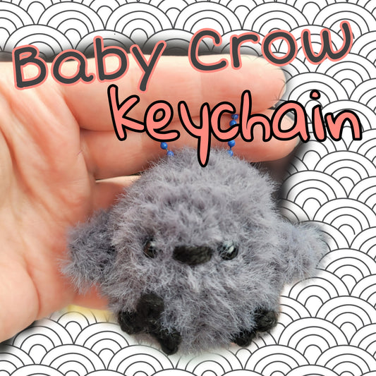 Amigurumi, crochet chick, crow, cute keychain, farm animal lover gift, tiny amigurumi, cute gift, gift for crow lover, fuzzy crow, raven